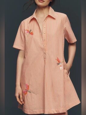 Anthropologie Pollie Short-Sleeve Swing Tunic Mini Dress: Embroidered Edition